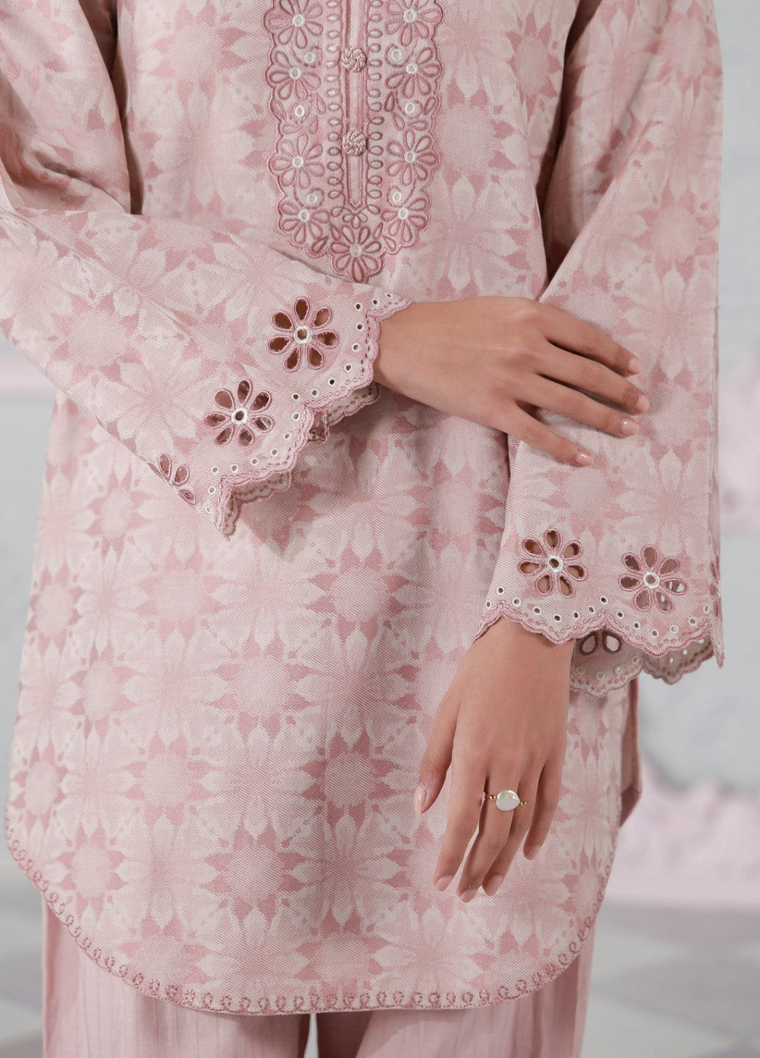 Sahar Women RTW Embroidered Jacquard 2 Piece Suit Blush Bloom Casual Collection