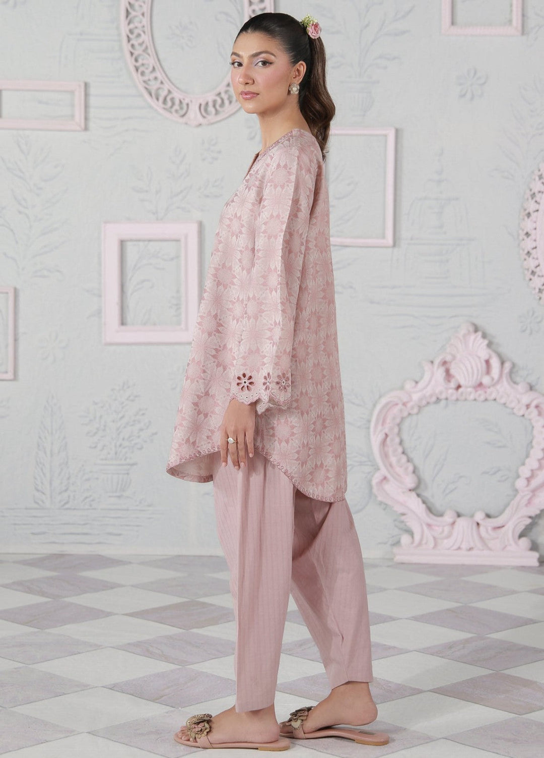 Sahar Women RTW Embroidered Jacquard 2 Piece Suit Blush Bloom Casual Collection