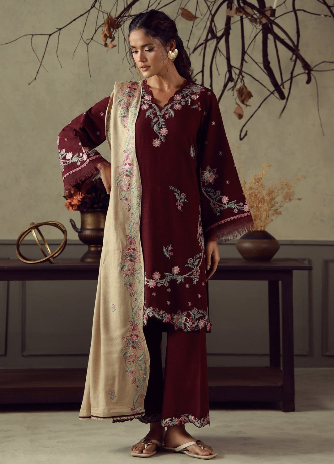 Sahar Unstitched Embroidered Khaddar 3 Piece Suit Afsana Winter Collection