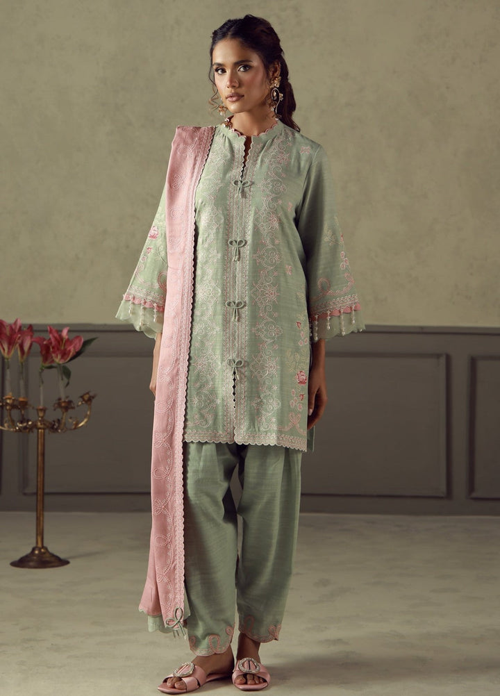 Sahar Unstitched Embroidered Khaddar 3 Piece Suit Sage Winter Collection