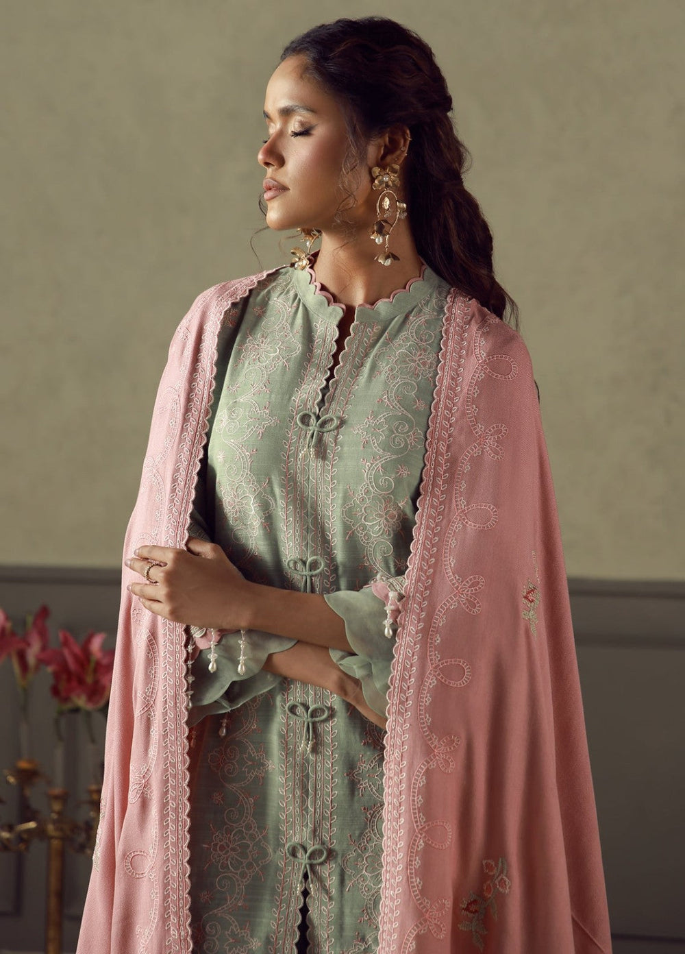 Sahar Unstitched Embroidered Khaddar 3 Piece Suit Sage Winter Collection