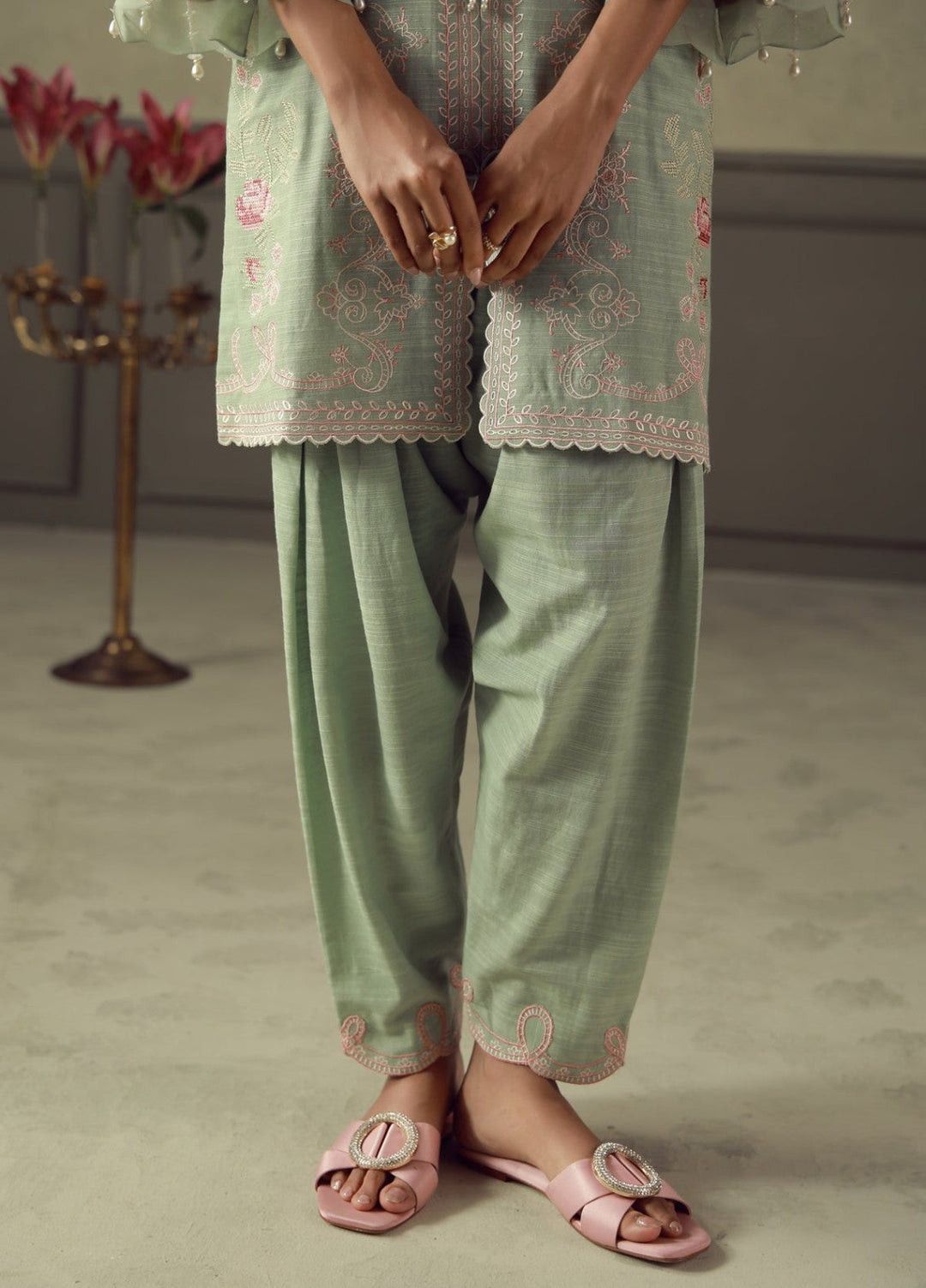 Sahar Unstitched Embroidered Khaddar 3 Piece Suit Sage Winter Collection