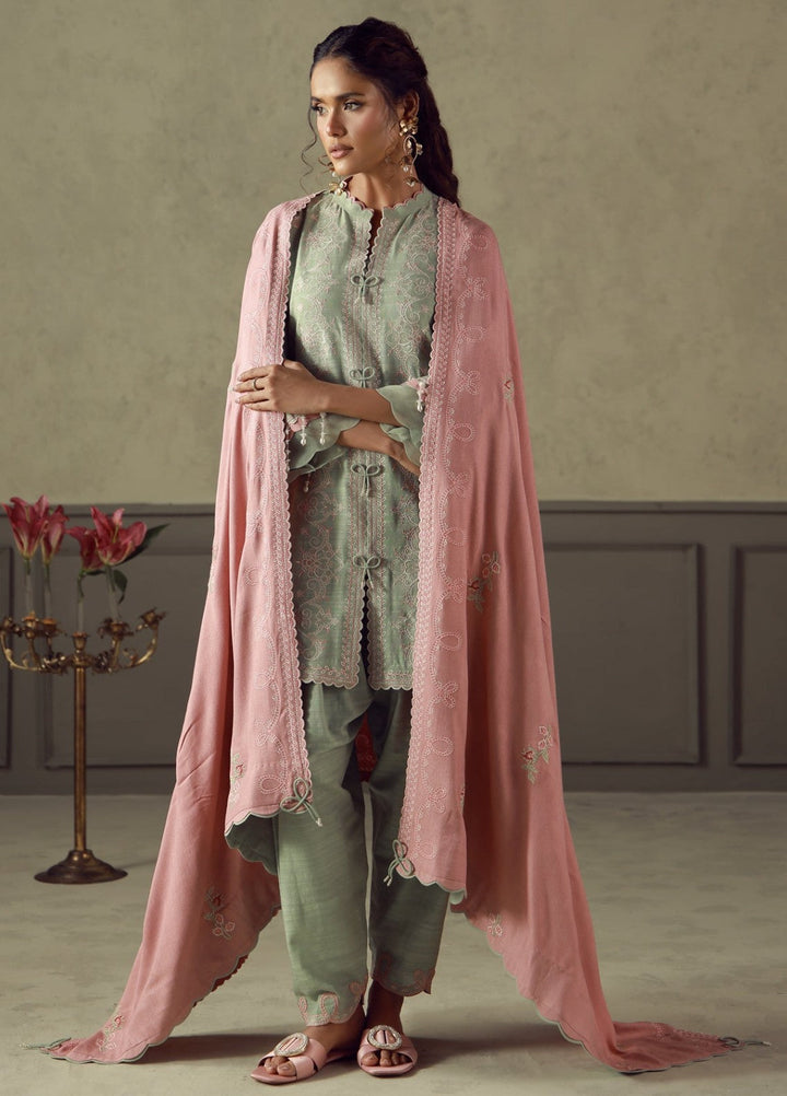 Sahar Unstitched Embroidered Khaddar 3 Piece Suit Sage Winter Collection