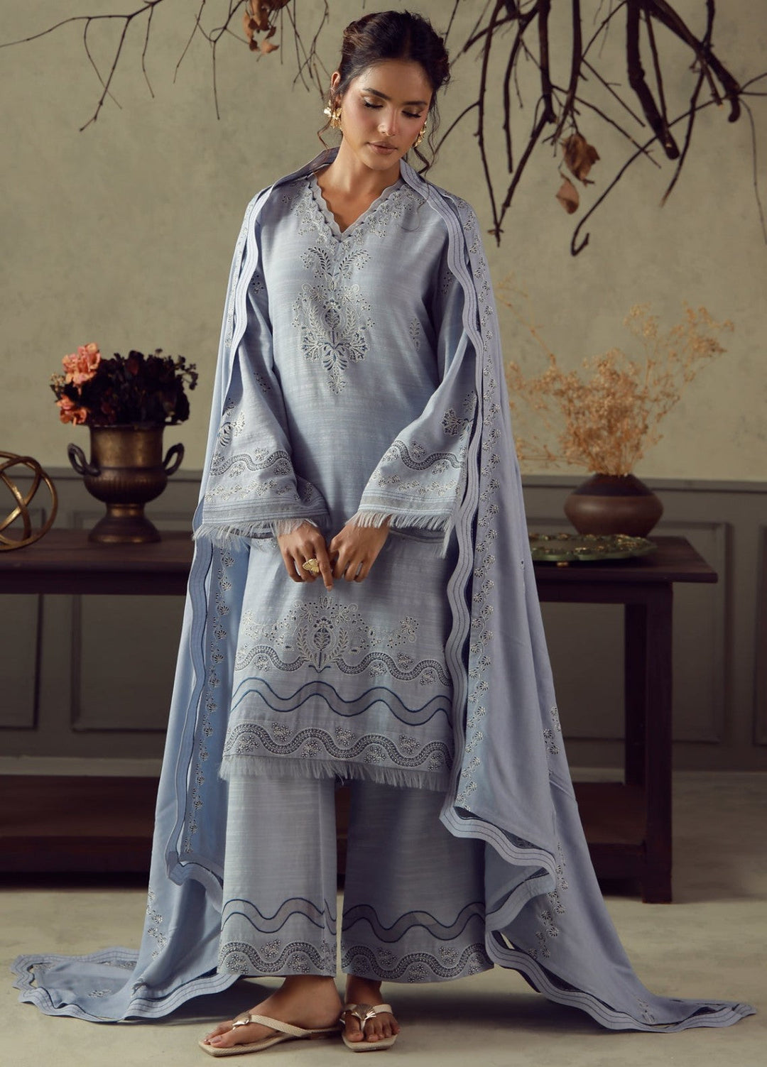 Sahar Unstitched Embroidered Khaddar 3 Piece Suit Celestia Winter Collection