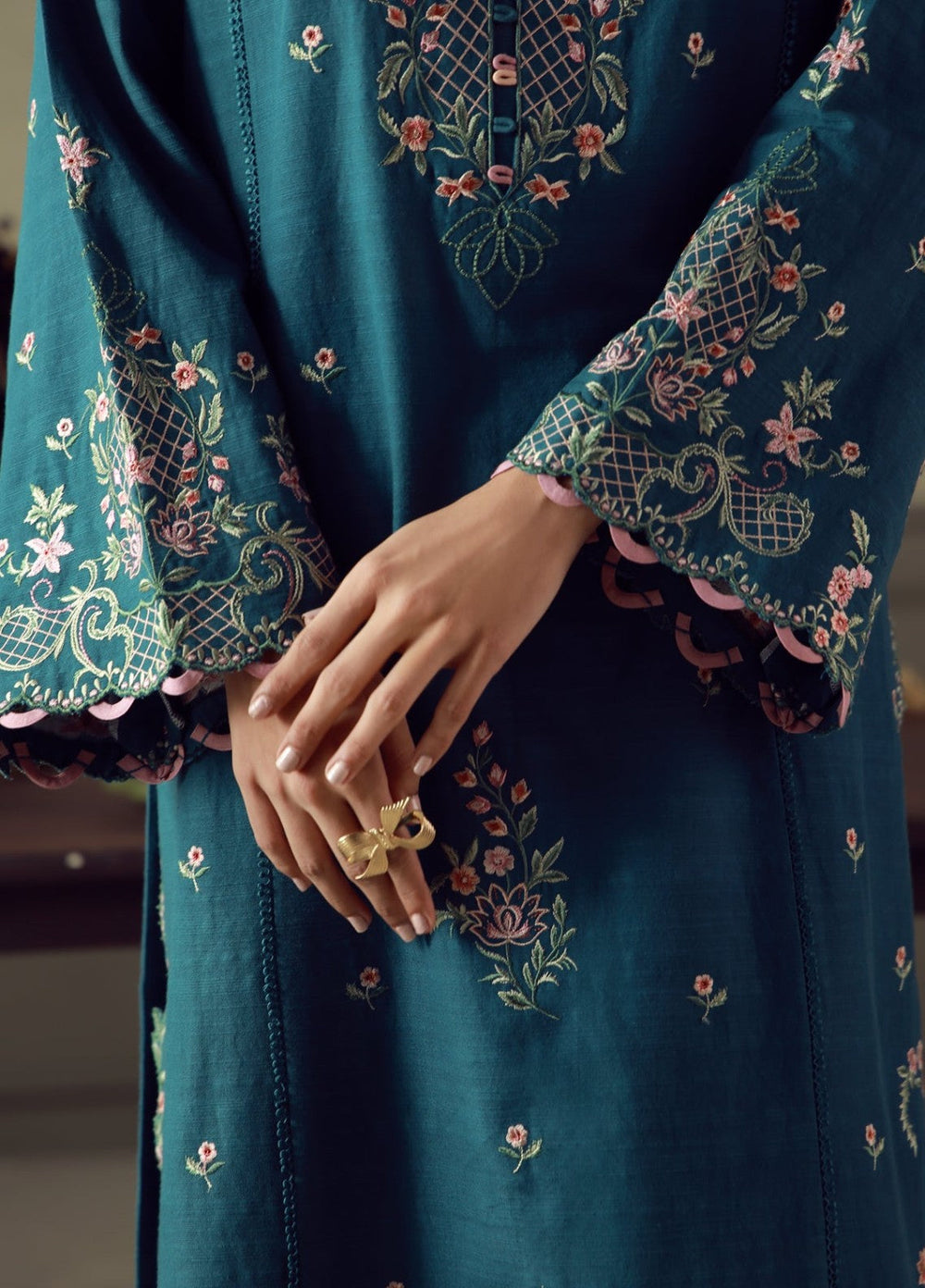 Sahar Unstitched Embroidered Khaddar 3 Piece Suit Teal Flora Winter Collection