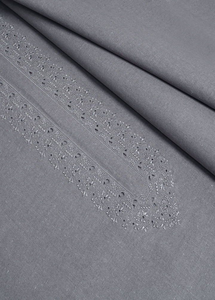 Wasaya by Fabrich Men Unstitched Embroidered Khaddar 2 Piece Suit Grey Winter Collection