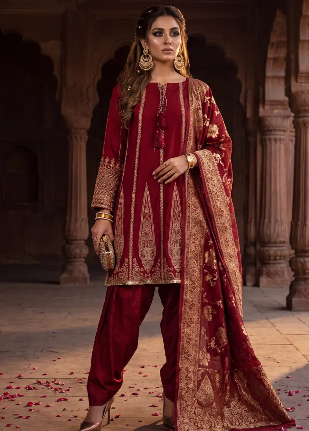 Salitex Unstitched Embroidered Raw Silk 3 Piece Suit WP7L3PEF470 Festive Collection
