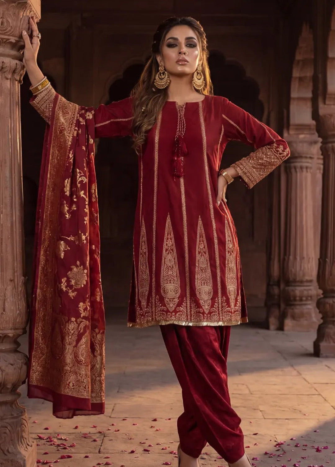 Salitex Unstitched Embroidered Raw Silk 3 Piece Suit WP7L3PEF470 Festive Collection