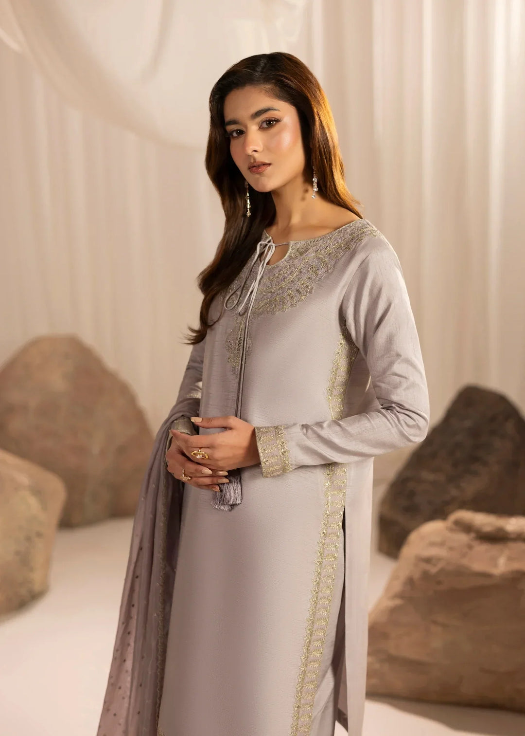 Silk Atelier by Jamni RTW Embroidered Korean Silk 3 Piece Suit DUSTY BLUSH Festive Collection
