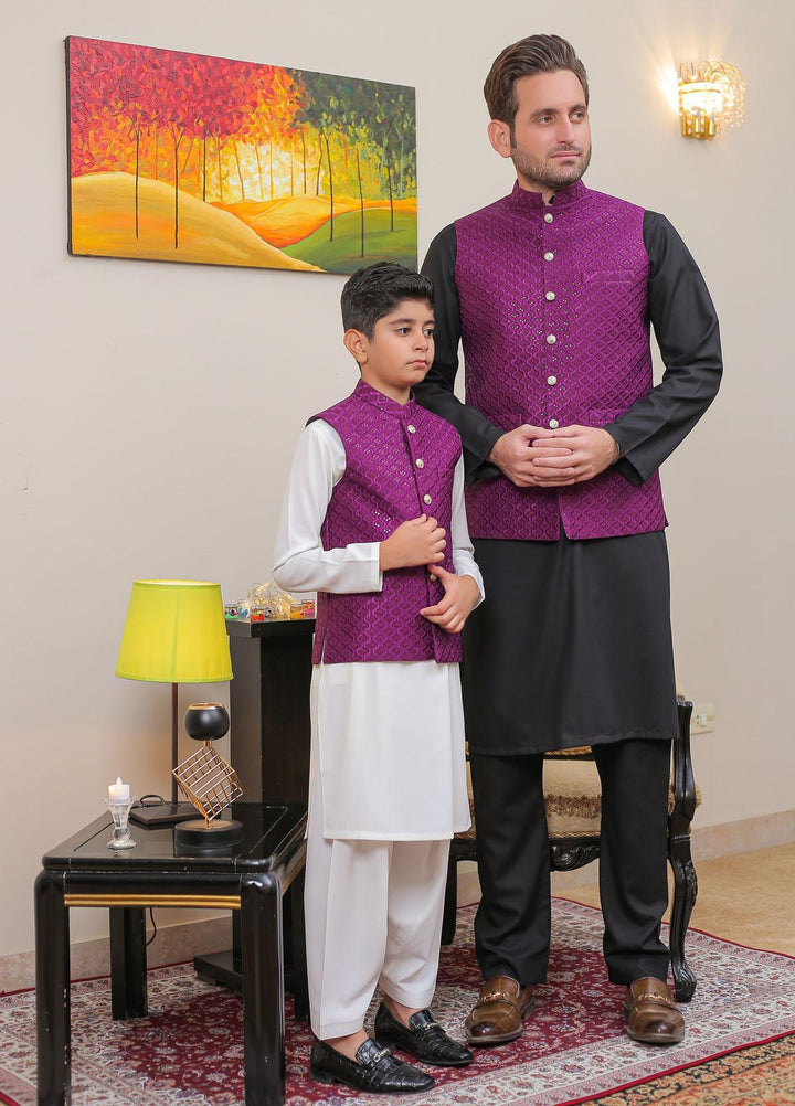 Real Image Raw Silk Smart Fit Waistcoat for Kids -  OKW-018 Purple