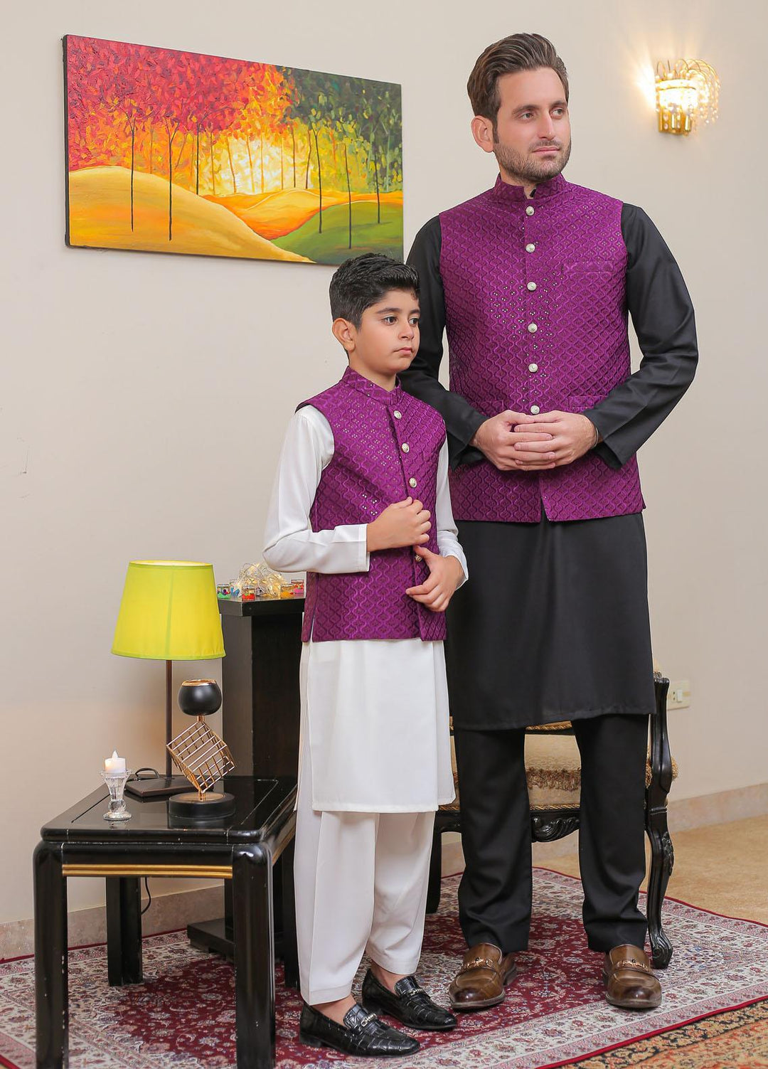 Real Image Raw Silk Smart Fit Waistcoat for Kids -  OKW-018 Purple