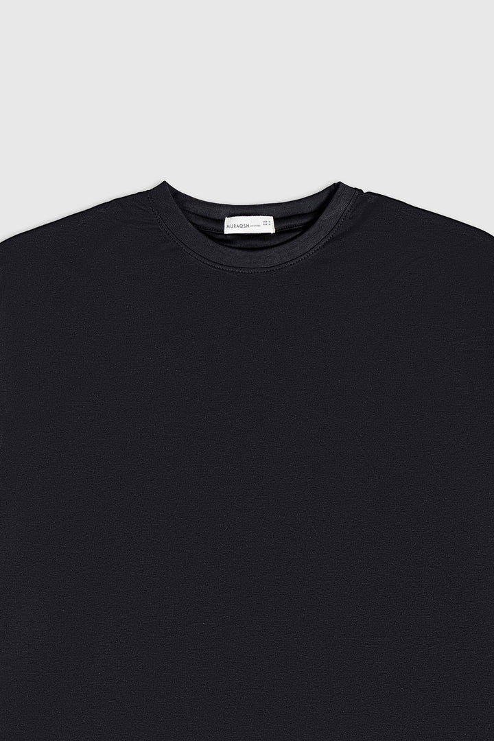Muraqsh Ready To Wear Solids Cotton Men Black Interlock Oversized Tee ADB-BIOT - Summer Collection