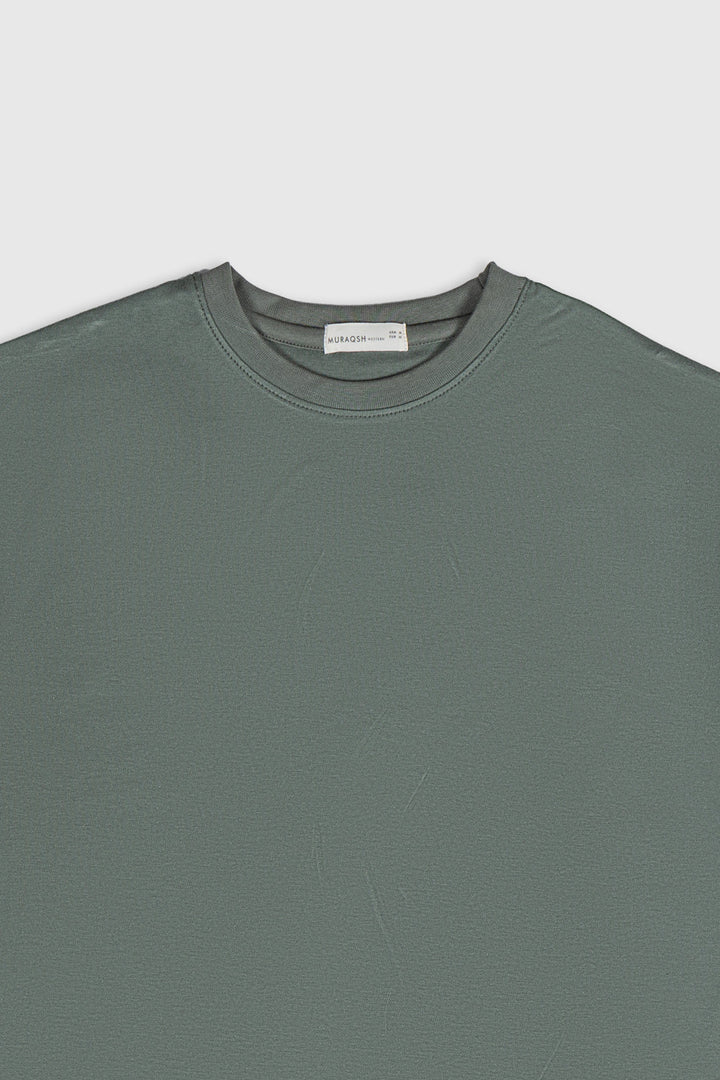 Muraqsh Ready To Wear Solids Cotton Men Army Green Interlock Oversized Tee ADB-ARGIOT - Summer Collection