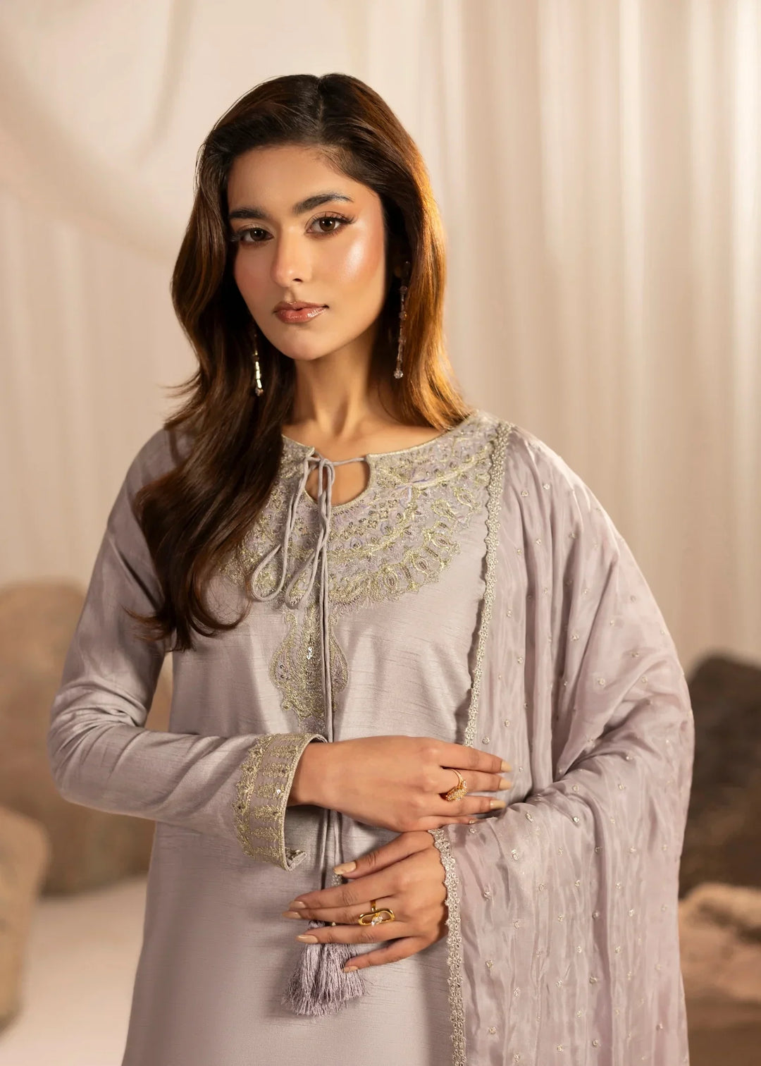 Silk Atelier by Jamni RTW Embroidered Korean Silk 3 Piece Suit DUSTY BLUSH Festive Collection
