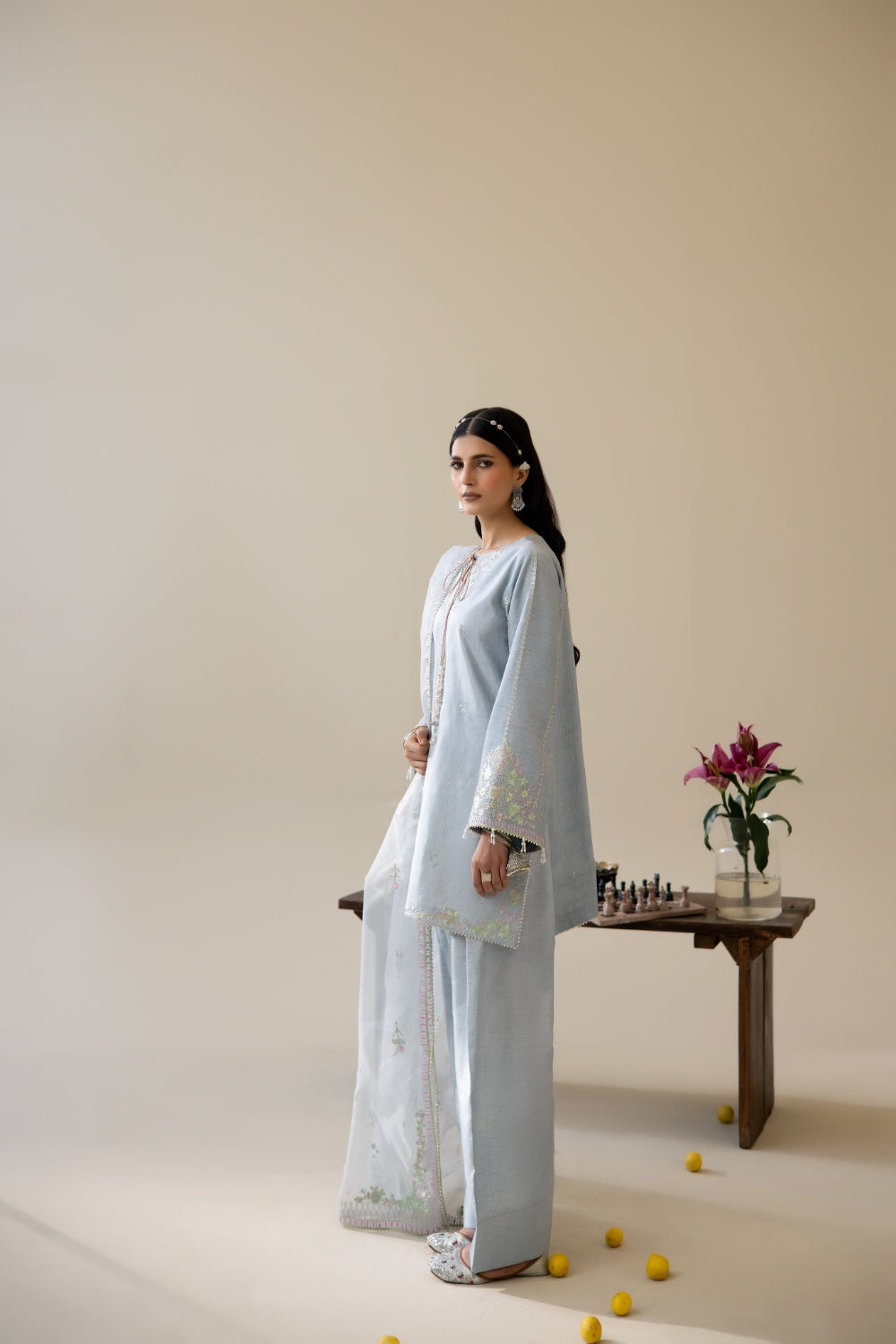 Lune Des Fleurs by Enzo RTW Embroidered Korean Silk 3 Piece Suit ESME Festive Collection