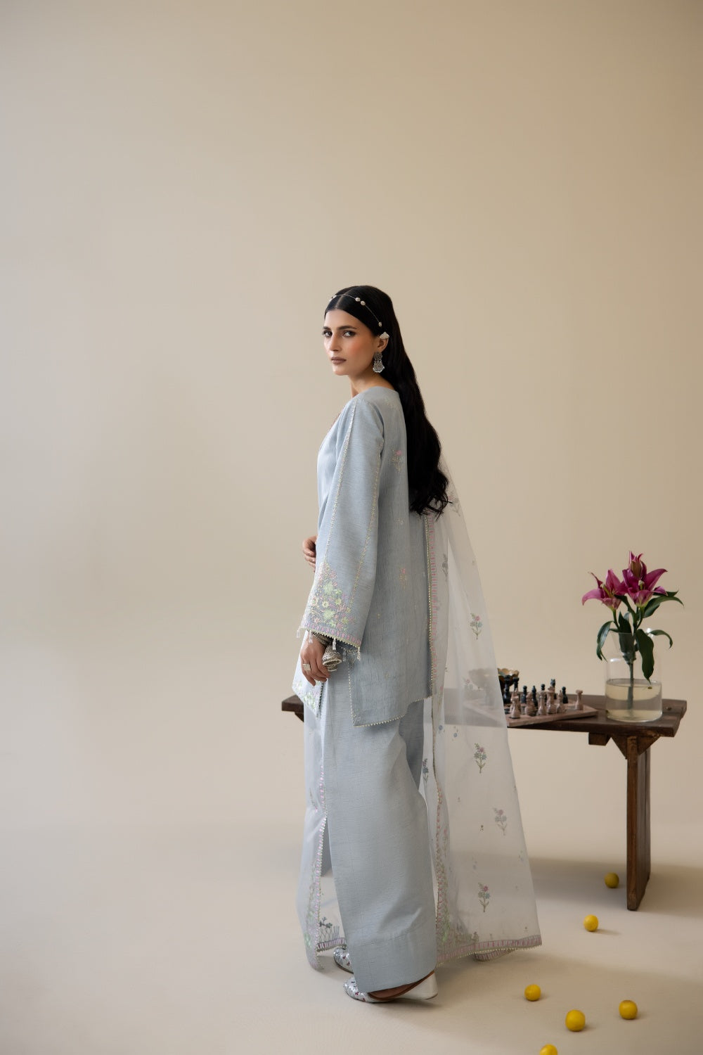 Lune Des Fleurs by Enzo RTW Embroidered Korean Silk 3 Piece Suit ESME Festive Collection