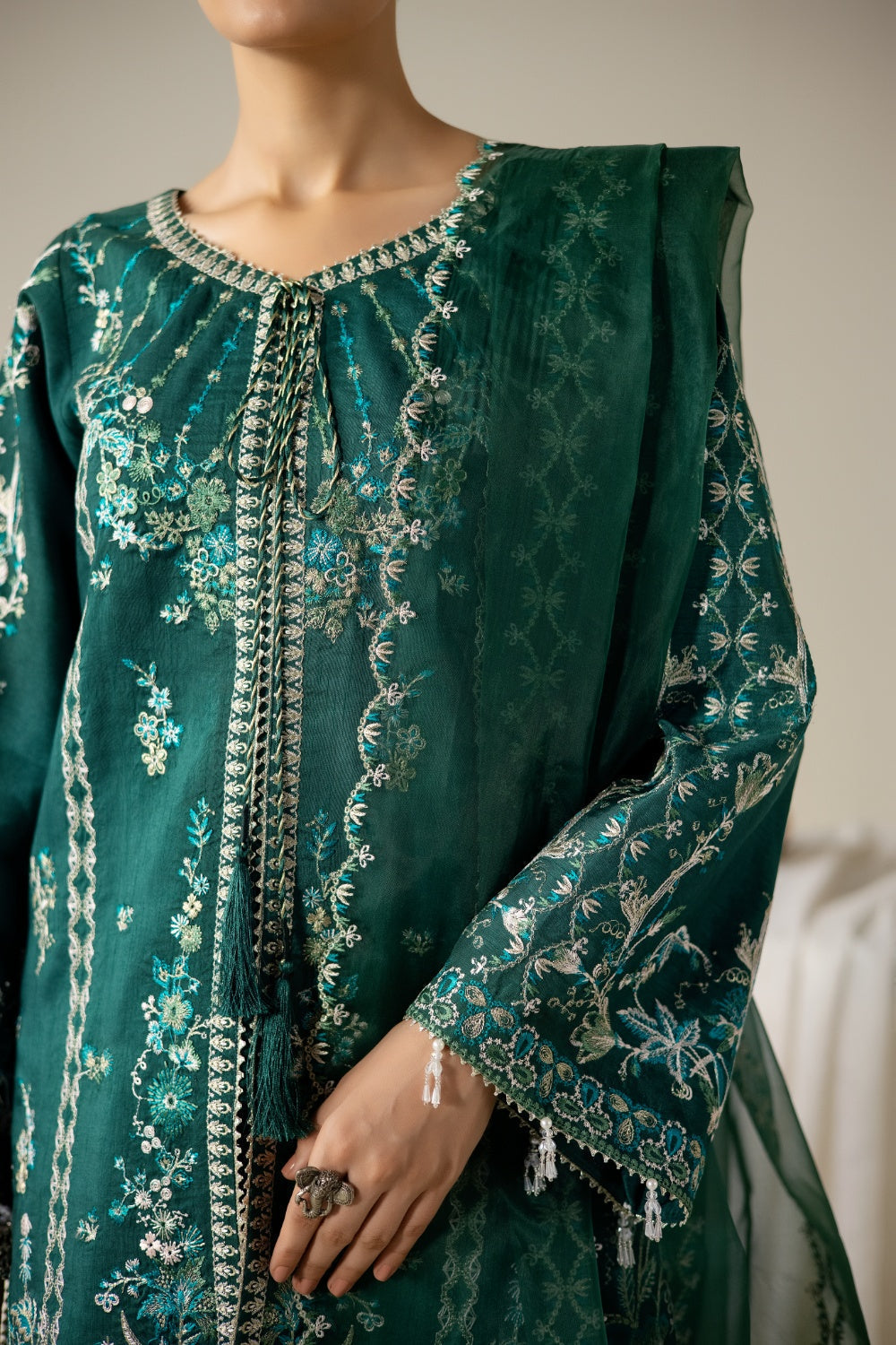 Lune Des Fleurs by Enzo RTW Embroidered Korean Silk 3 Piece Suit MIRELLE Festive Collection
