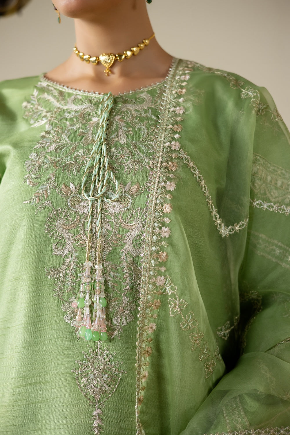Lune Des Fleurs by Enzo RTW Embroidered Korean Silk 3 Piece Suit ZYLA Festive Collection
