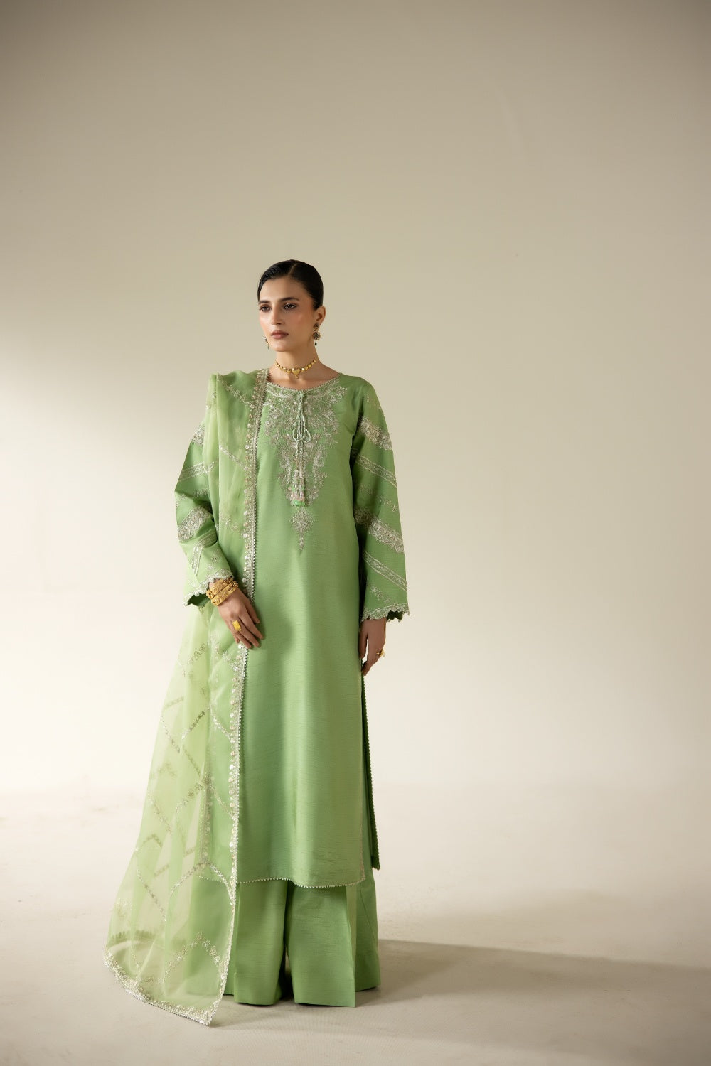 Lune Des Fleurs by Enzo RTW Embroidered Korean Silk 3 Piece Suit ZYLA Festive Collection