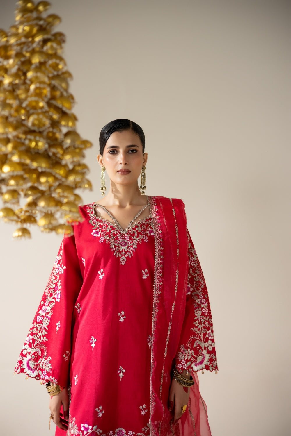 Lune Des Fleurs by Enzo RTW Embroidered Korean Silk 3 Piece Suit MERLOT Festive Collection
