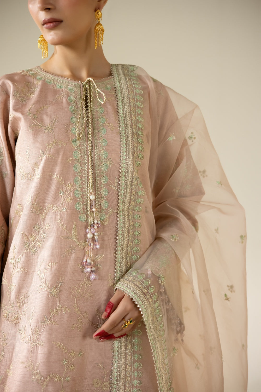 Lune Des Fleurs by Enzo RTW Embroidered Korean Silk 3 Piece Suit VAILA Festive Collection