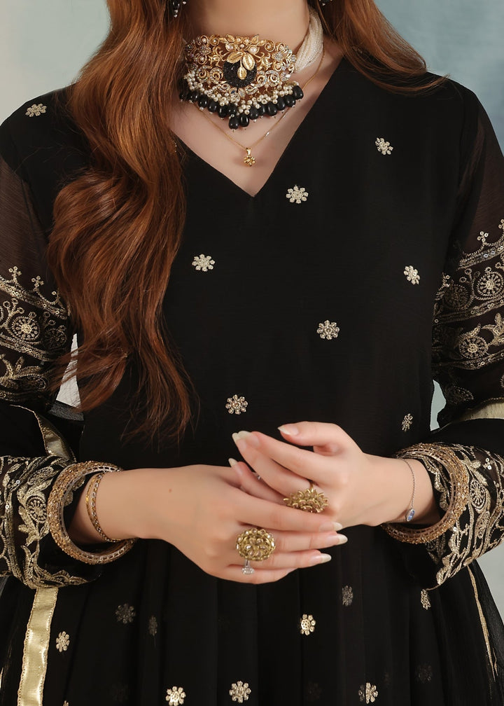 Unss Apparel Women Pret Embroidered Chiffon 3 piece suit Miraal Black - Festive Collection
