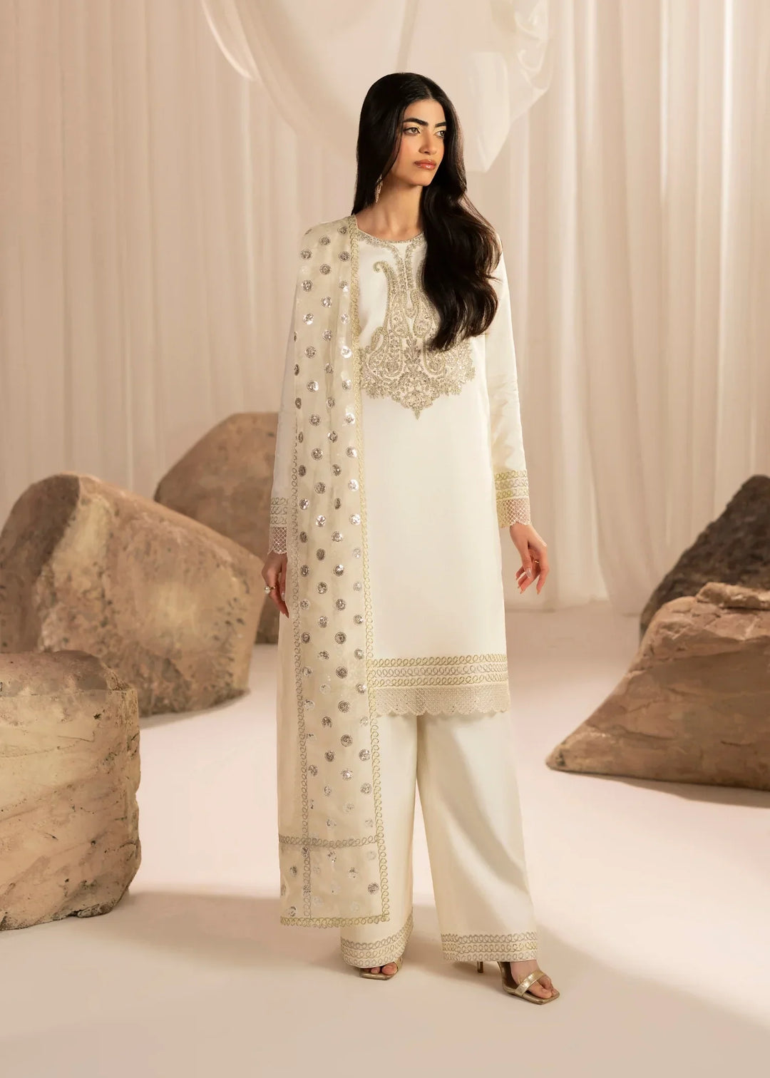 Silk Atelier by Jamni RTW Embroidered Korean Silk 3 Piece Suit VANILLA PATEL Festive Collection