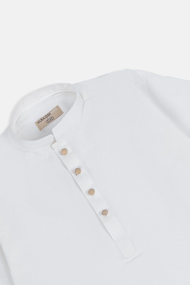 Muraqsh Ready To Wear Solids  Boys Off White Cotton Kurta Trouser MUR-OWKT - Summer Collection