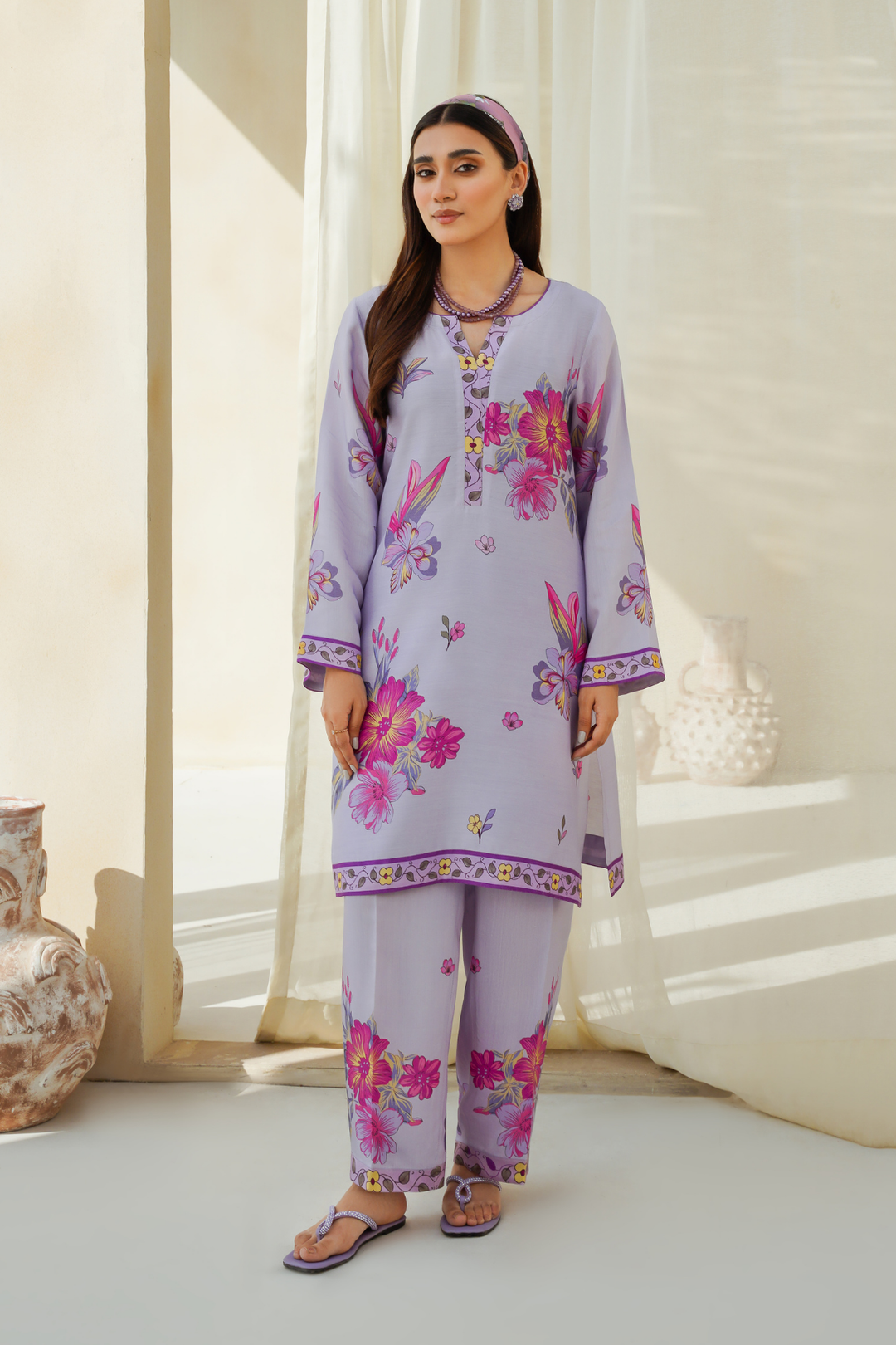 Divinely Crafted Pret Printed Cotton Silk 2 Piece Purple Haze