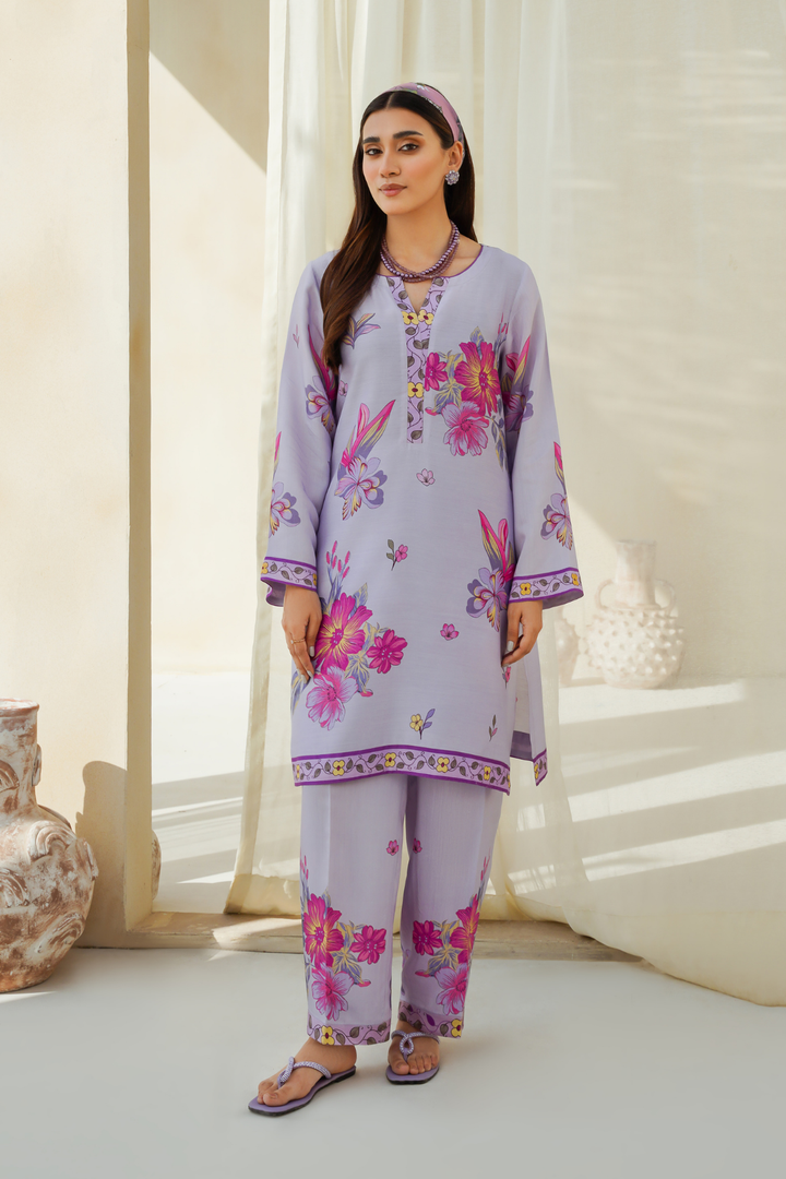 Divinely Crafted Pret Printed Cotton Silk 2 Piece Purple Haze