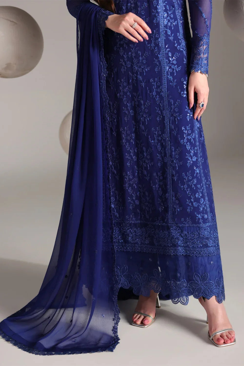 Ensembles by Azure Unstitched Embroidered Chiffon 3 Piece Suit AZ26UEF Salvia - Festive Collection