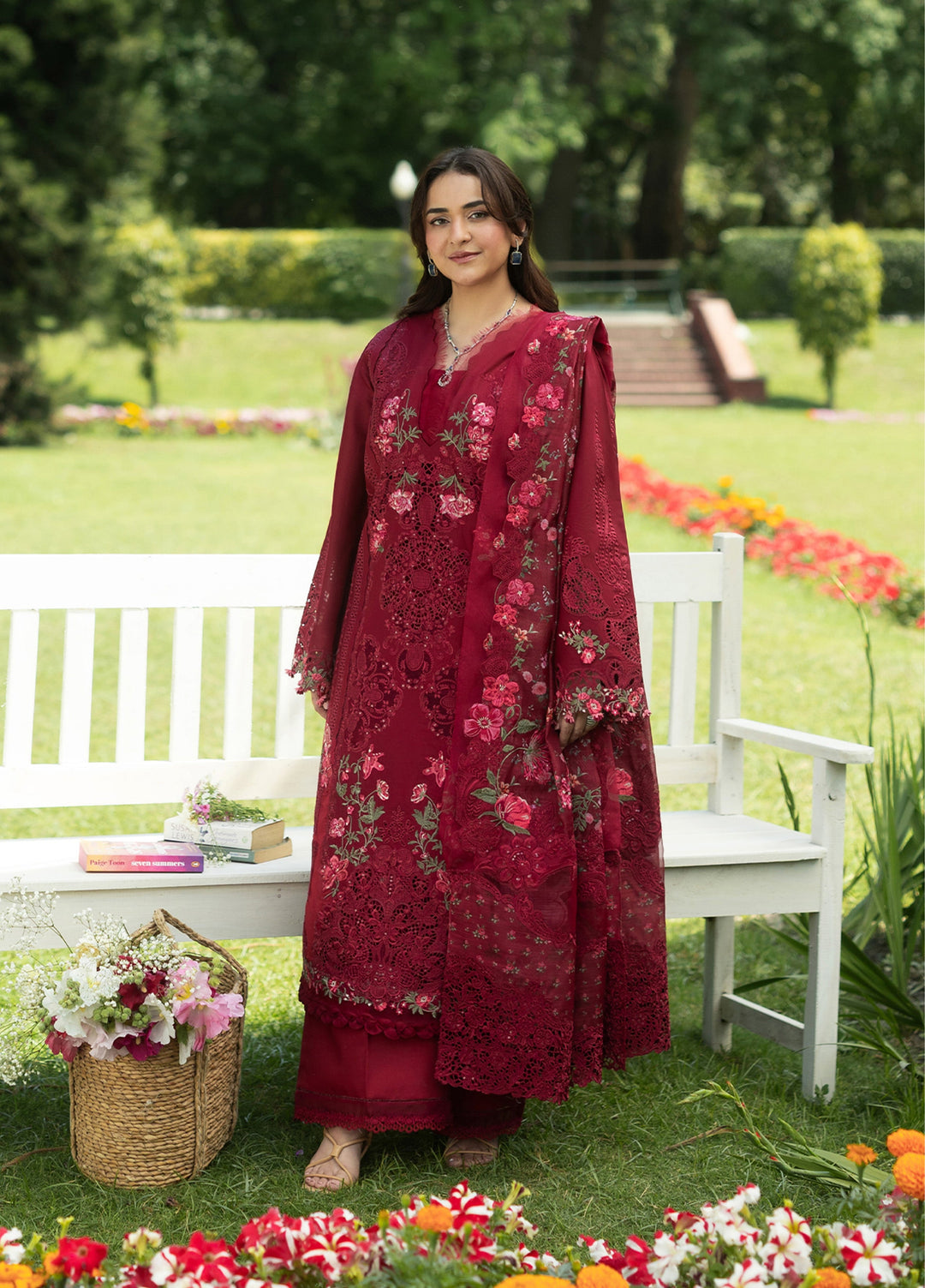 Elaf Premium Unstitched Embroidered Lawn 3 Piece Suit EL26ULF Falling Petals ELQ-4A - Festive Collection