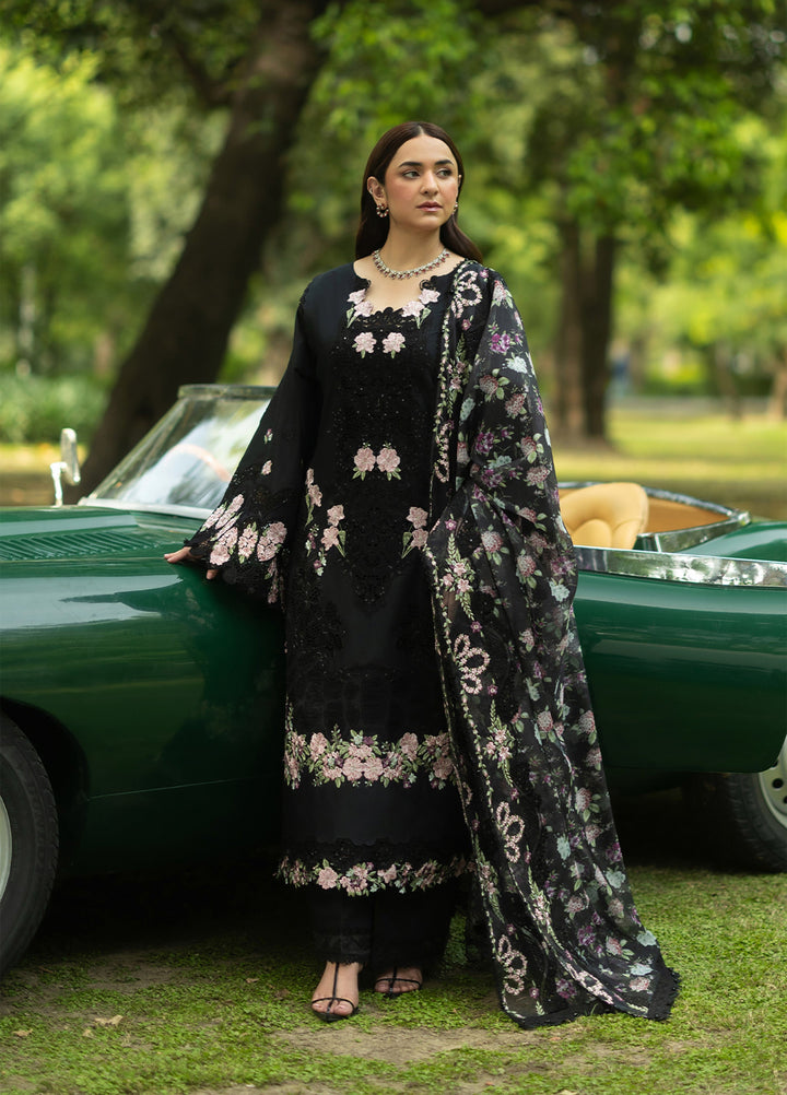 Elaf Premium Unstitched Embroidered Lawn 3 Piece Suit EL26ULF Black Mascara ELQ-5B - Festive Collection