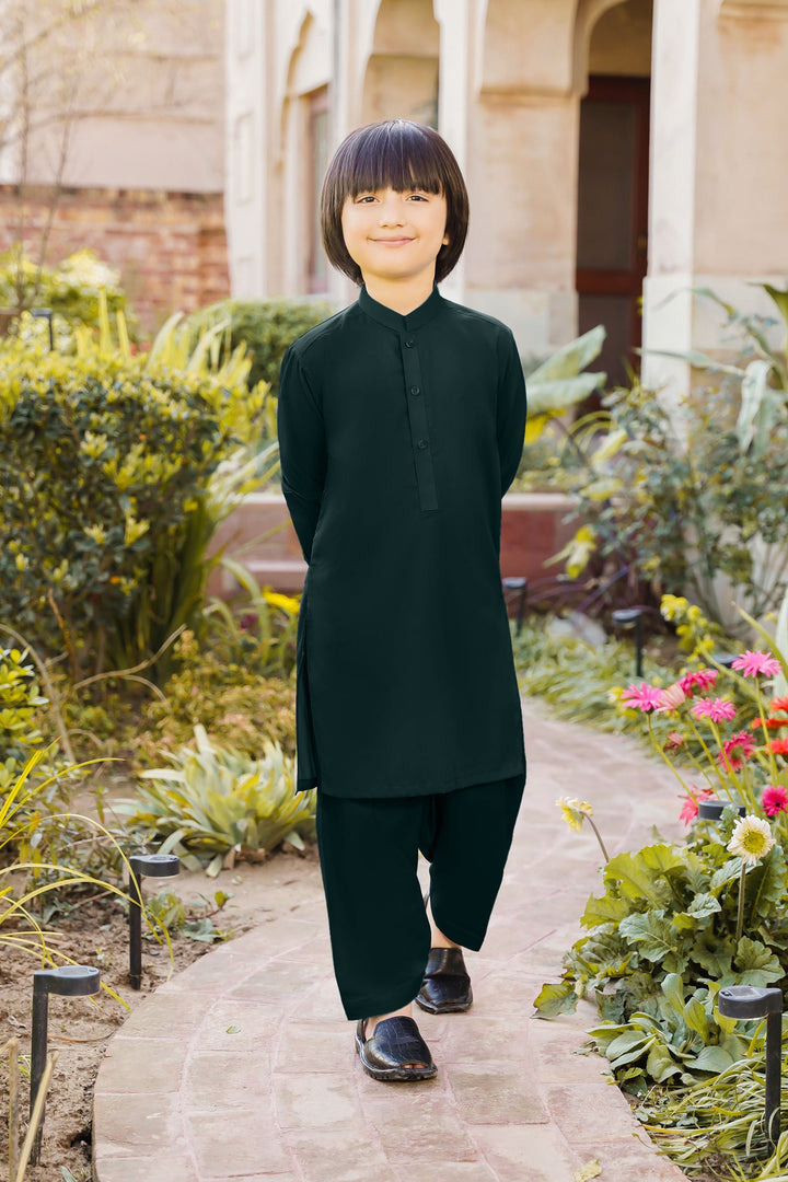 Paasban by Divinely Crafted Solids Blended 2 Piece Shalwar Kameez For Kids Alpine Green - Summer Collection