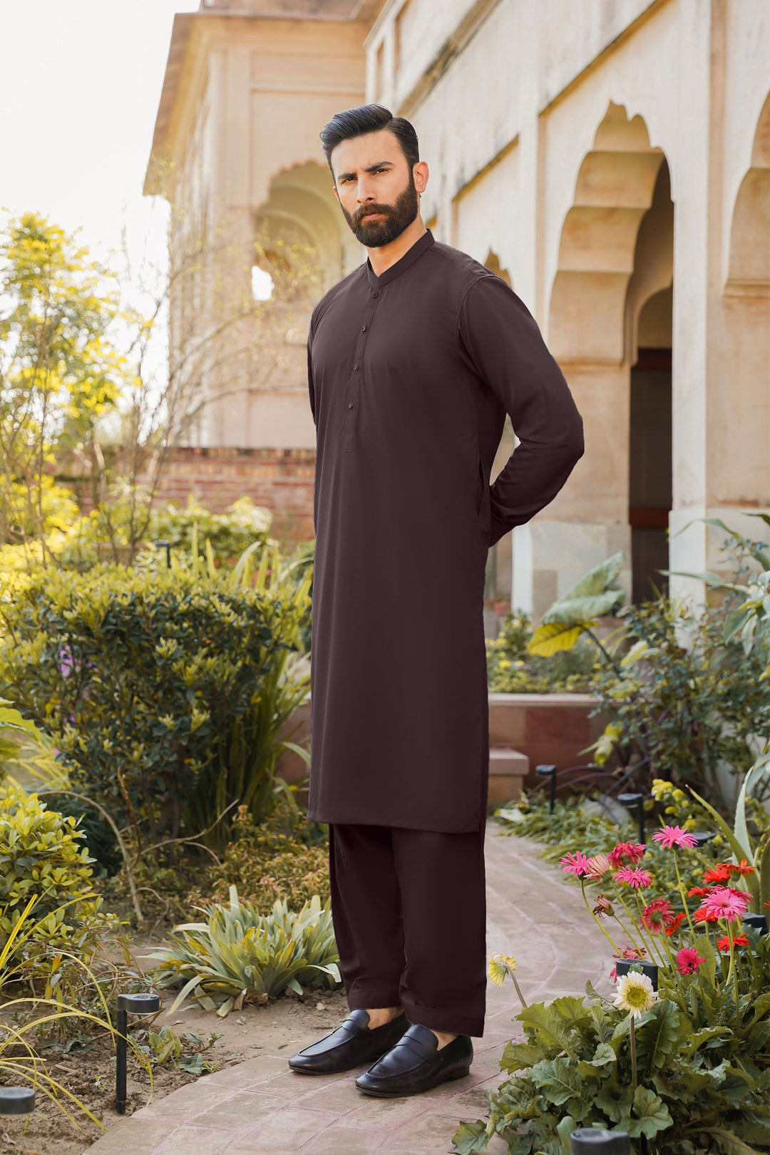 Divinely Crafted Men Ready To Wear Solids Cotton Shalwar Kameez Royal Maroon - Summer Collection
