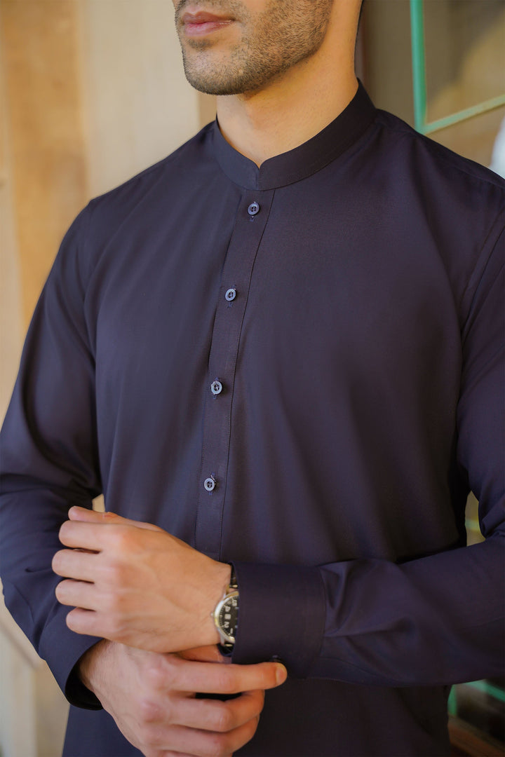 Misaal by Divinely Crafted Solids Shalwar Kameez For Men Regal Blue Blended SK490-0325-RB - Summer Collection