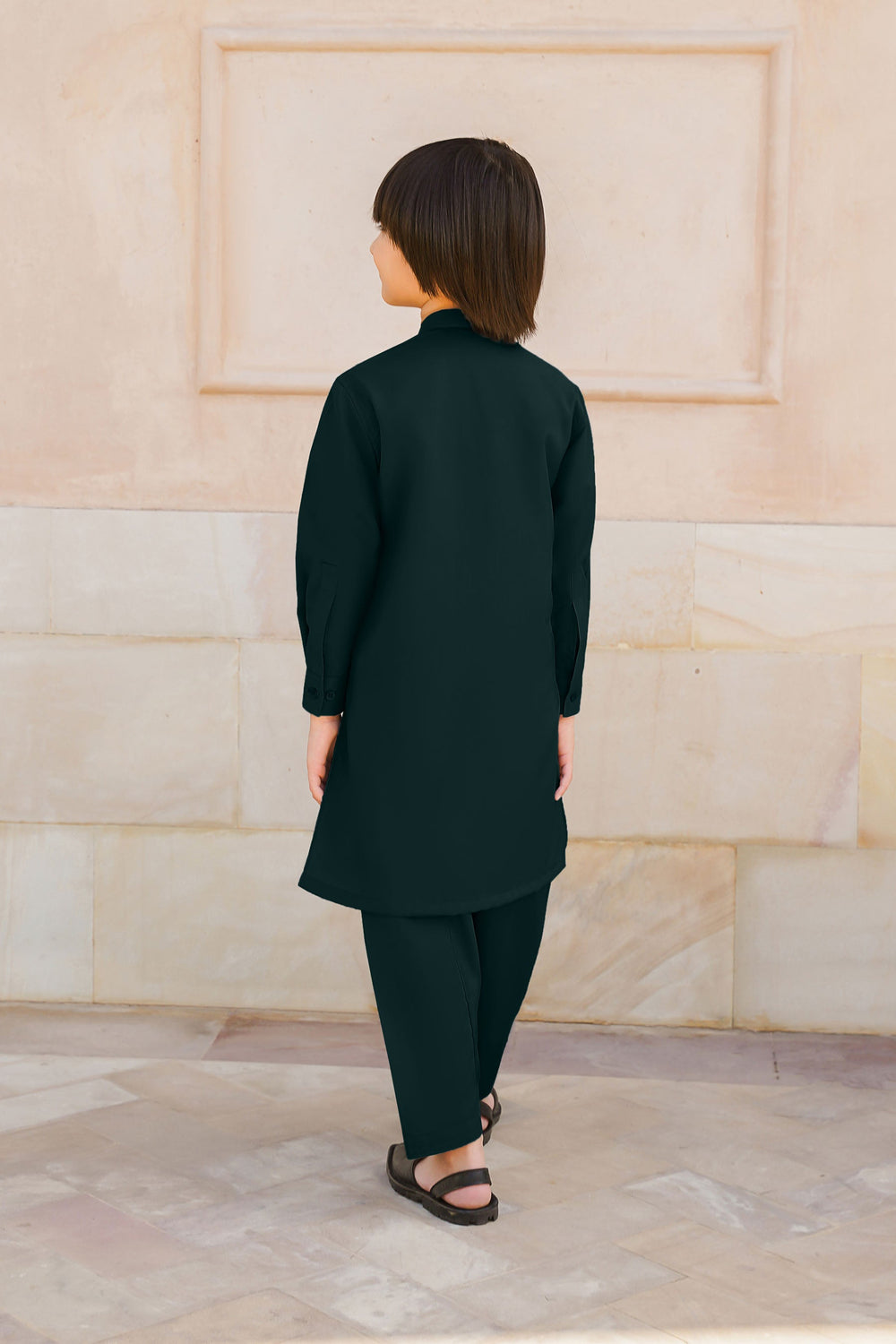 Paasban by Divinely Crafted Solids Blended 2 Piece Shalwar Kameez For Kids Alpine Green - Summer Collection