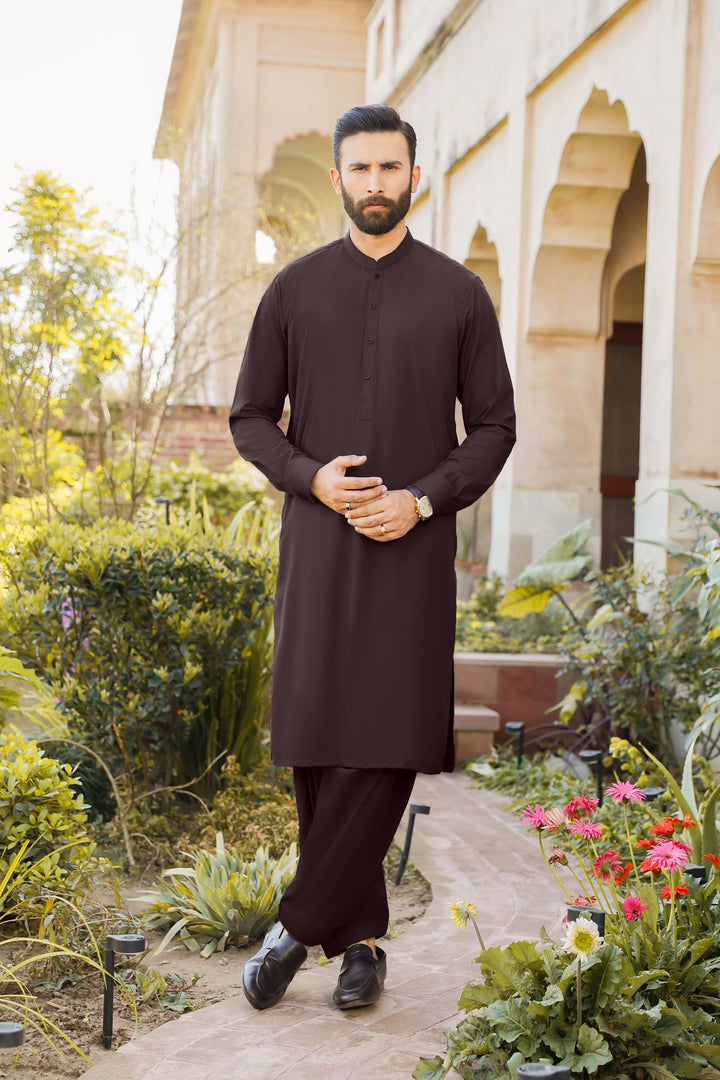 Divinely Crafted Men Ready To Wear Solids Cotton Shalwar Kameez Royal Maroon - Summer Collection