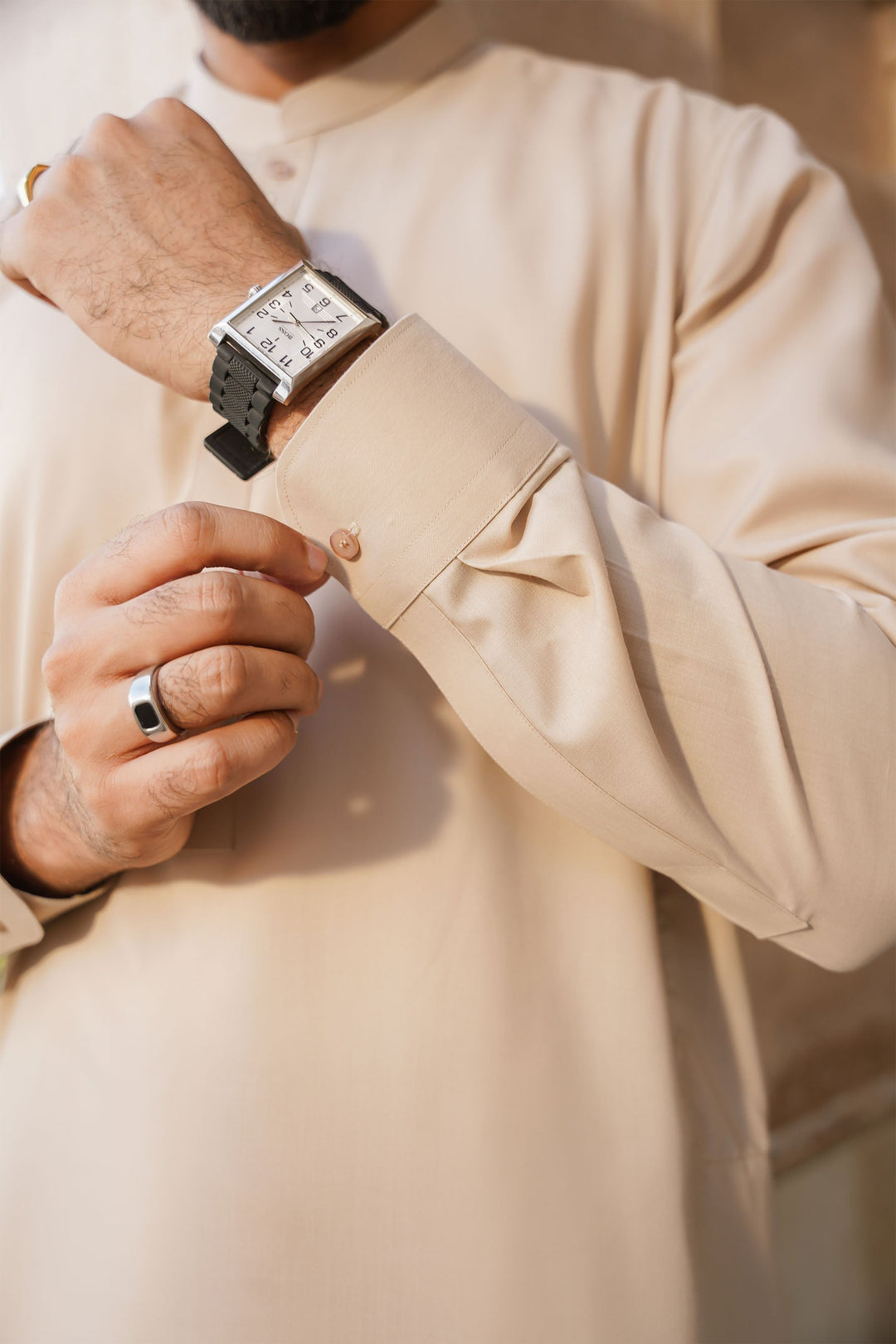 Misaal by Divinely Crafted Solids Shalwar Kameez For Men Taupe Brown Blended SK475-0325-TB - Summer Collection