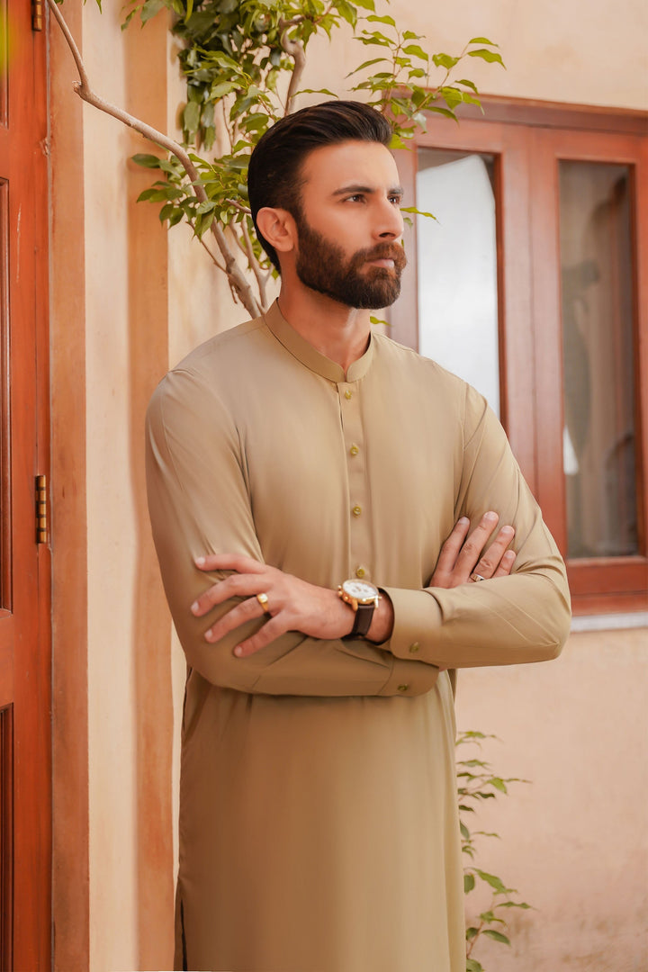 Misaal by Divinely Crafted Solids Shalwar Kameez For Men Mint Green Blended SK425-0325-FG - Summer Collection