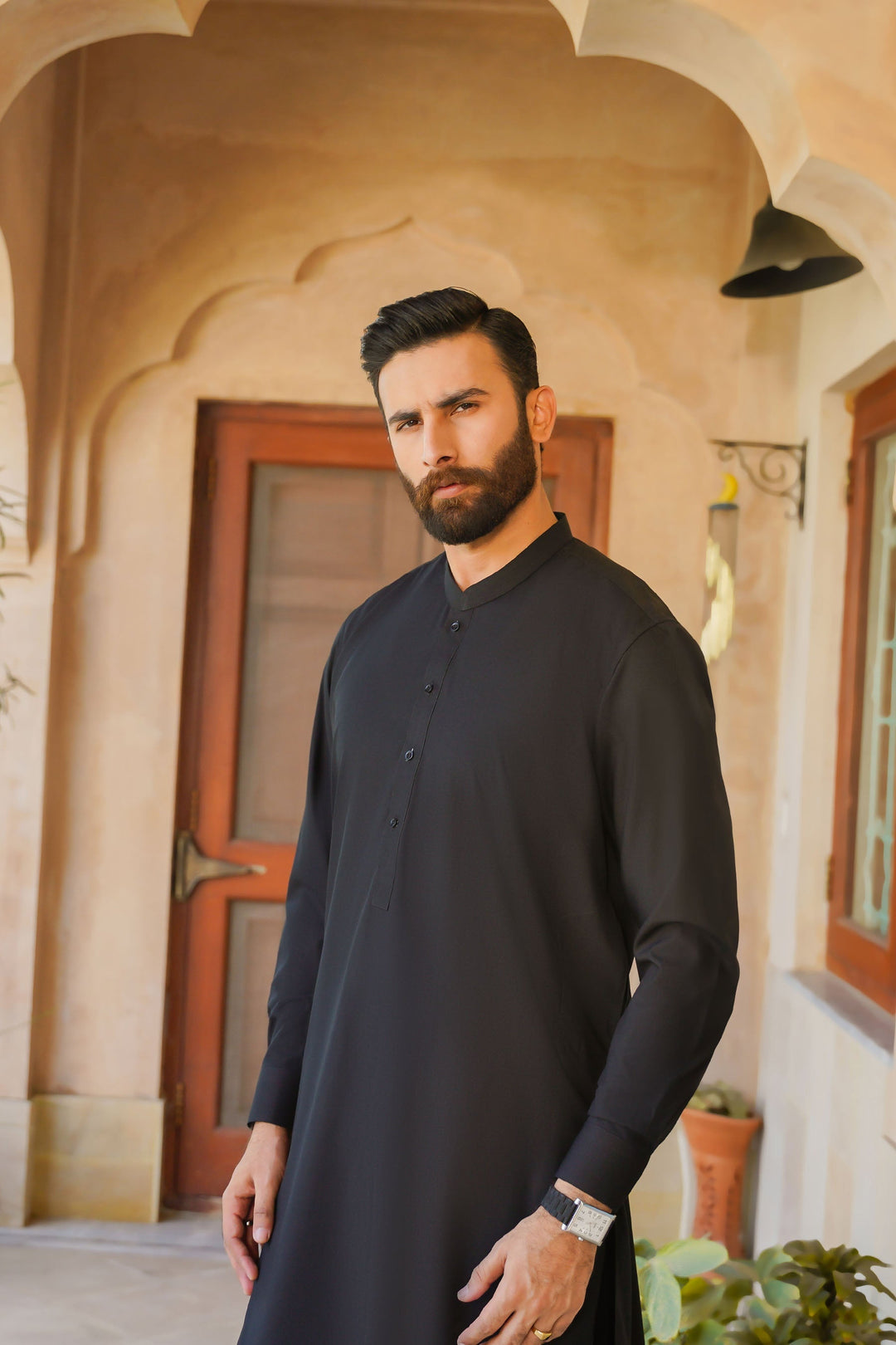 Misaal by Divinely Crafted Solids Shalwar Kameez For Men Jet Black Blended SK490-0325-JB - Summer Collection