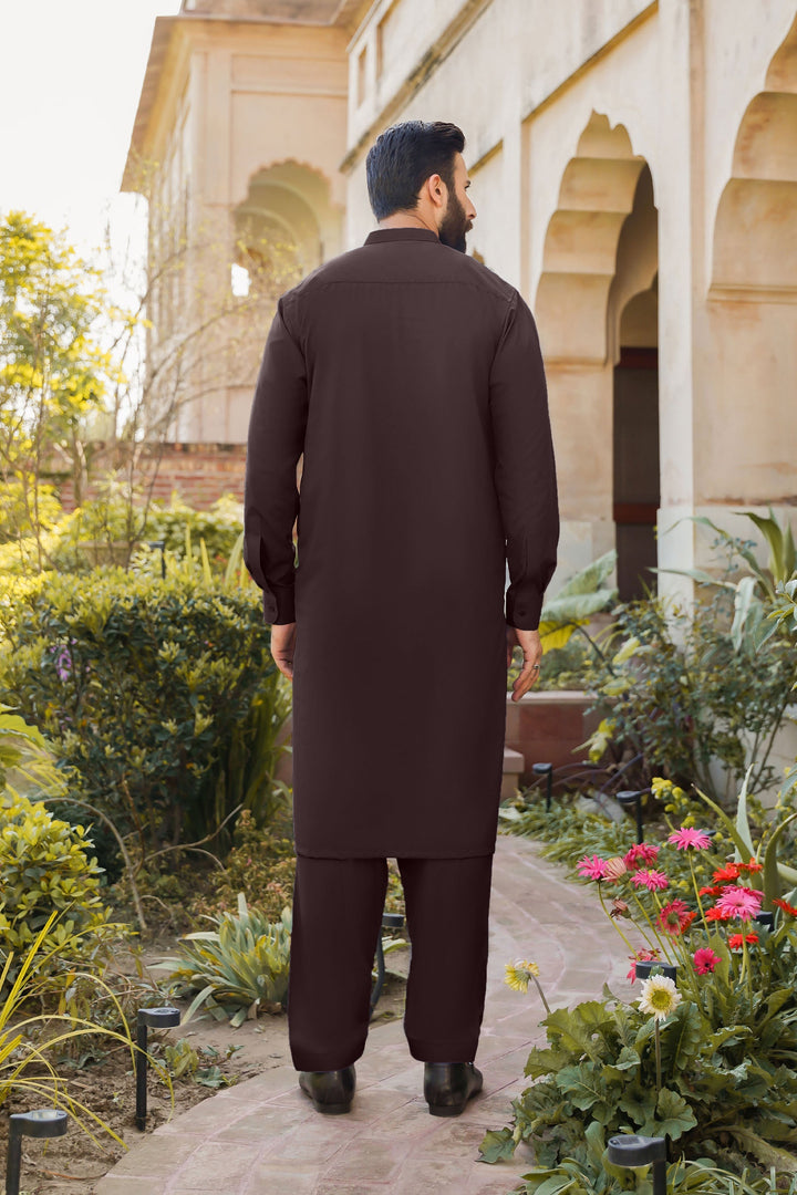 Divinely Crafted Men Ready To Wear Solids Cotton Shalwar Kameez Royal Maroon - Summer Collection