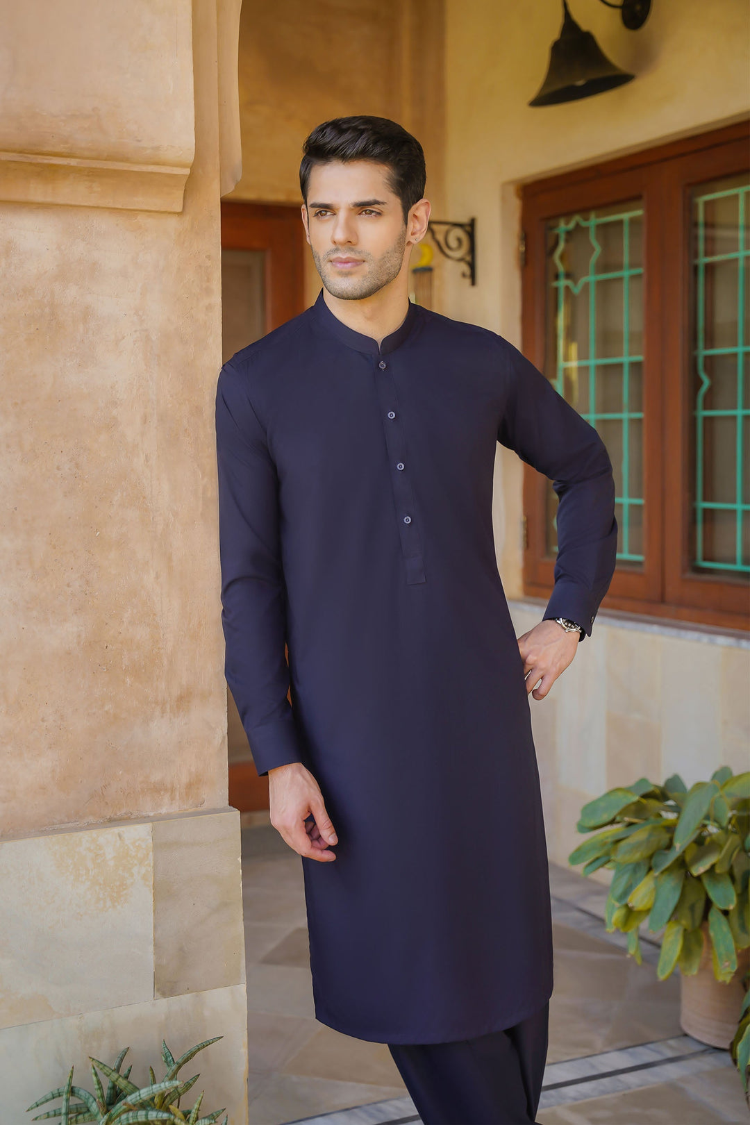 Misaal by Divinely Crafted Solids Shalwar Kameez For Men Regal Blue Blended SK490-0325-RB - Summer Collection