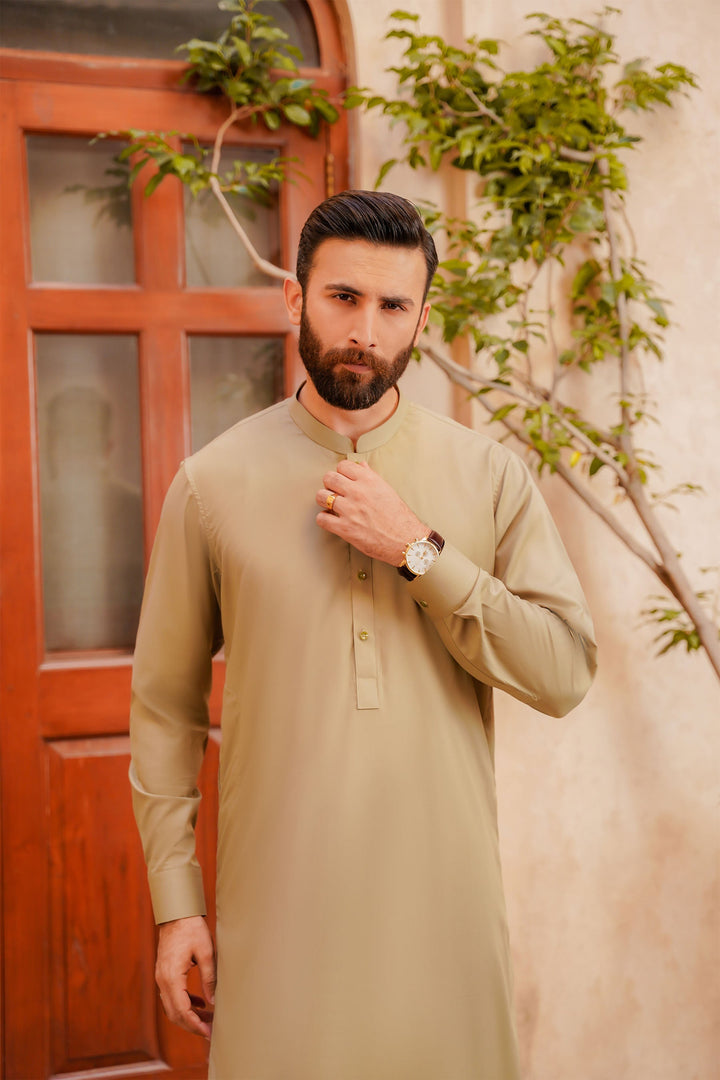 Misaal by Divinely Crafted Solids Shalwar Kameez For Men Mint Green Blended SK425-0325-FG - Summer Collection