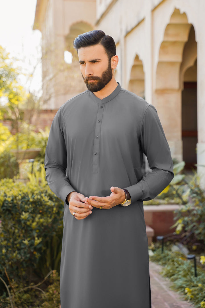 Divinely Crafted Men Ready To Wear Solids Cotton Shalwar Kameez Urban Grey - Summer Collection