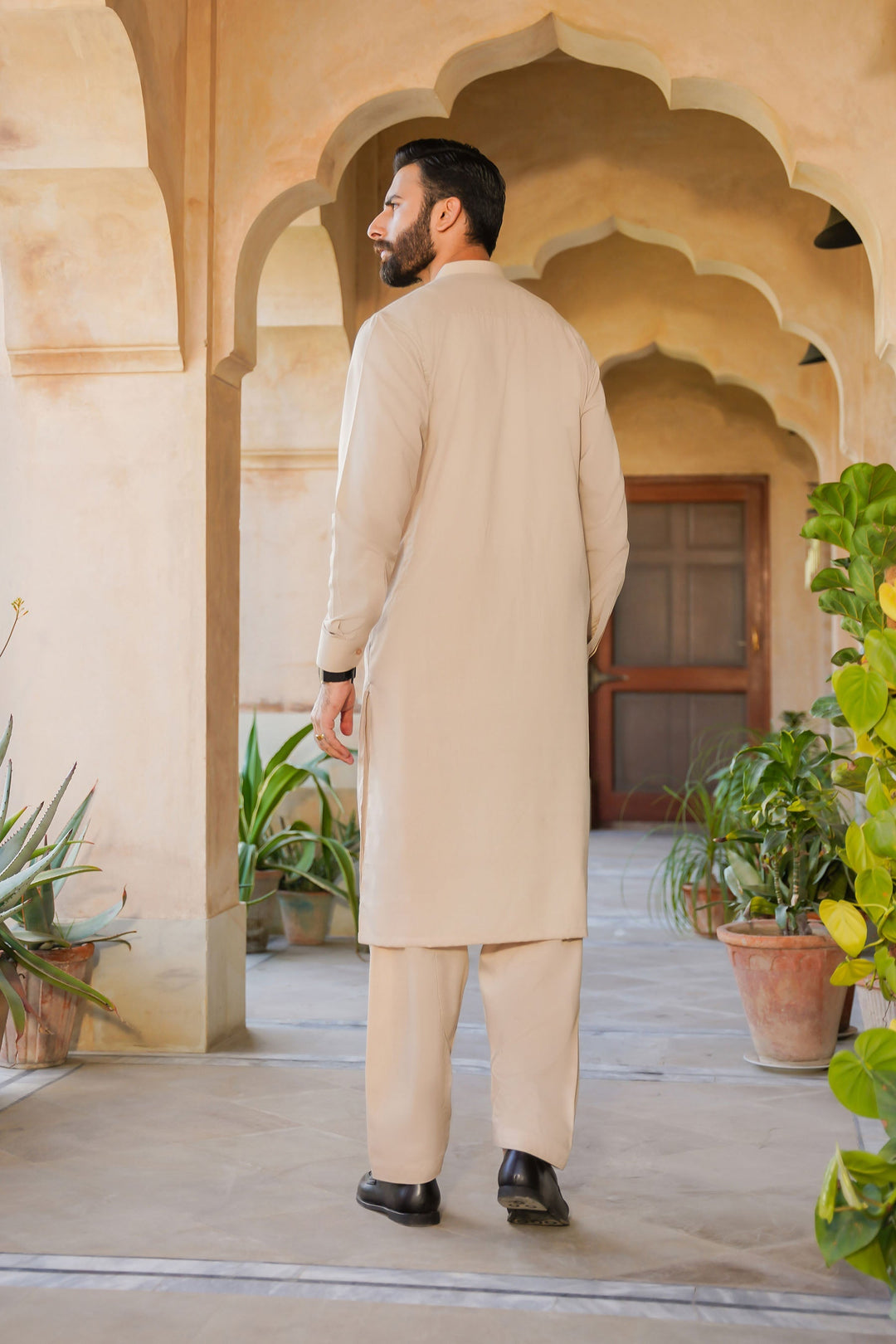 Misaal by Divinely Crafted Solids Shalwar Kameez For Men Taupe Brown Blended SK475-0325-TB - Summer Collection