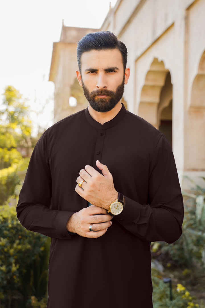 Divinely Crafted Men Ready To Wear Solids Cotton Shalwar Kameez Royal Maroon - Summer Collection