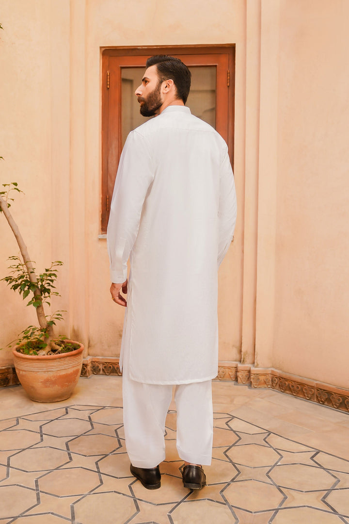 Misaal by Divinely Crafted Solids Shalwar Kameez For Men Ivory White Boski SK350-0325-IW - Summer Collection