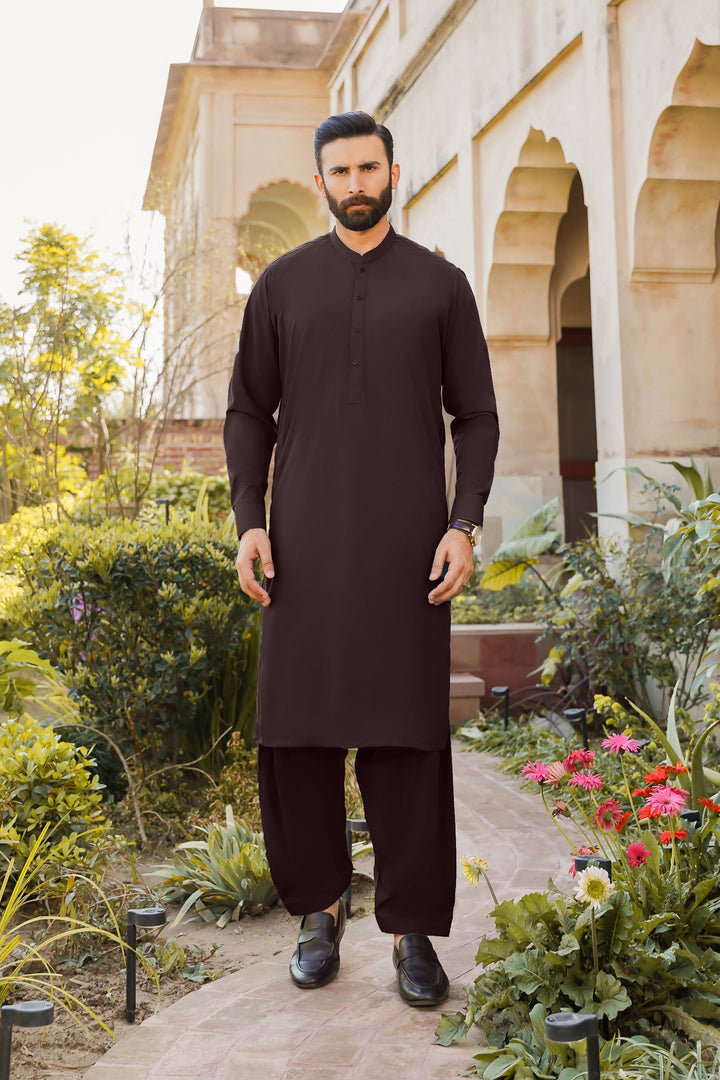Divinely Crafted Men Ready To Wear Solids Cotton Shalwar Kameez Royal Maroon - Summer Collection