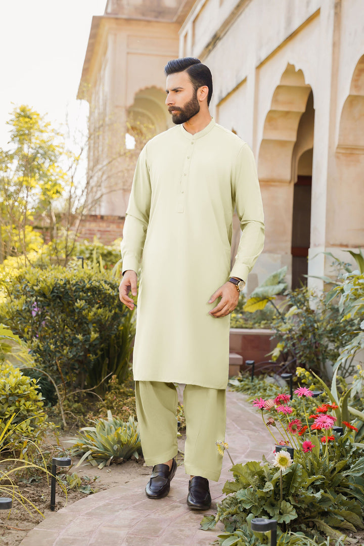 Misaal by Divinely Crafted Solids Shalwar Kameez For Men Creamy White Blended SK350-0325-CW - Summer Collection